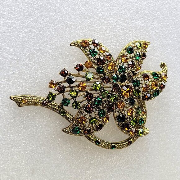 Colorful Rhinestone Gold Tone Large Brooch or Pendant - Picture 8 of 13
